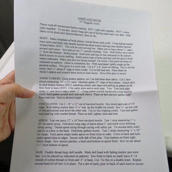 Janie's Angel Babies 29" Raggedy Ann type Doll Sewing Pattern Country - Picture 6 of 8